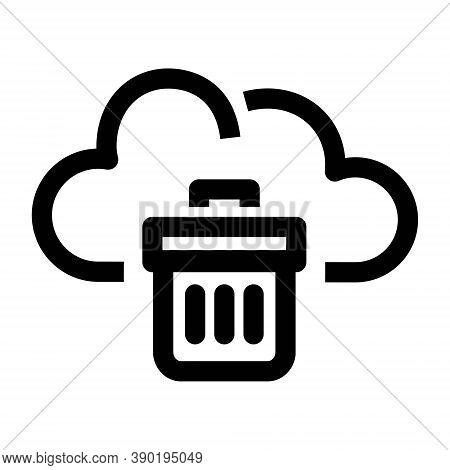 Cloud With Recycle Bin Icon In Line Style. Delete, Remove Files From Cloud Symbol. Cloud Computing S