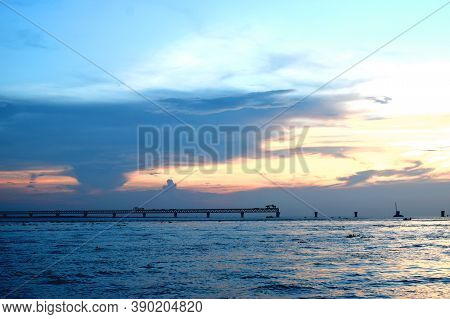 Beautiful Evening In Padma Bridge Under Construction Area,the Photo Was Taken From Padma Bridge, Pad