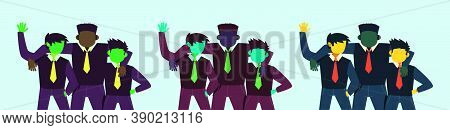 Groups Of Students Cartoon Icon Design Template With Various Models. Vector Illustration Isolated On