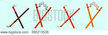 Set Of Garba Dancing Sticks Cartoon Icon Design Template With Various Models. Vector Illustration Is