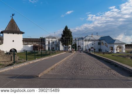 Pskov, Russia - August 21,2020: Dovmontov Gorod, The Prikaznaya (ministry) Palace (1693)  And Rybnit