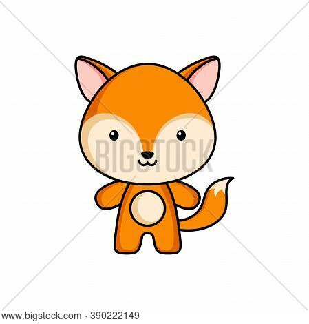 Cute Cartoon Fox Logo Template On White Background. Mascot Animal Character Design Of Album, Scrapbo