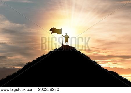 Business Achievement Objective  Target And Successful  Concept , Silhouette Man Standing And Holding