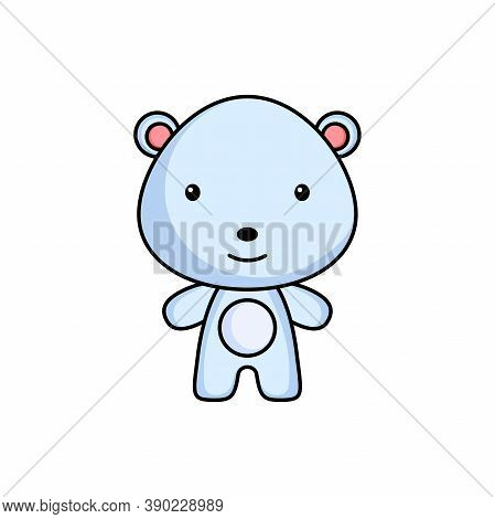Cute Cartoon Polar Bear Logo Template On White Background. Mascot Animal Character Design Of Album, 