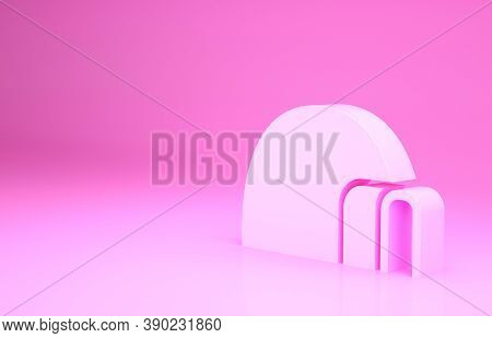 Pink Igloo Ice House Icon Isolated On Pink Background. Snow Home, Eskimo Dome-shaped Hut Winter Shel