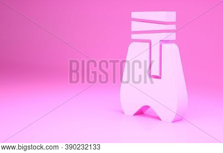 Pink Cossack Pants With A Belt Icon Isolated On Pink Background. Cossack Bloomers. Minimalism Concep