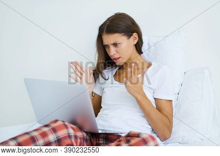 Female Angering And Annoying, Broken Internet Line. Young Woman Student Watch Video Online