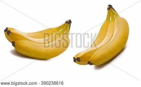 Ripe Bananas And Banana Slices Isolated On White Background