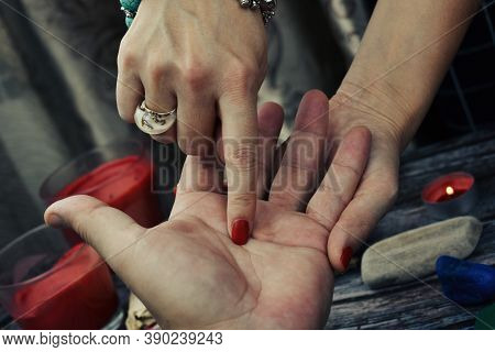 Fortune Telling By Hand. Accultism And Clairvoyance. Prediction Of The Future. Esoteric Background.
