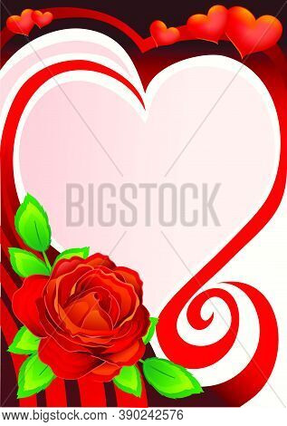 Red Hearts And Red Rose, Decoration For Postcard, Valentine's Day, Isolated Object On White Backgrou
