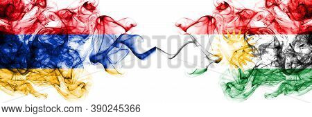 Armenia Vs Kurdistan, Kurdish, Kurds Smoky Mystic Flags Placed Side By Side. Thick Colored Silky Abs