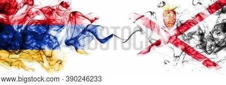 Armenia Vs United Kingdom, Great Britain, British, Jersey Smoky Mystic Flags Placed Side By Side. Th