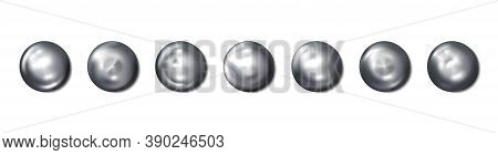 Realistic Construction Rivets Heads Metal Set Isolated On White Background. Shiny Caps. In Surface T