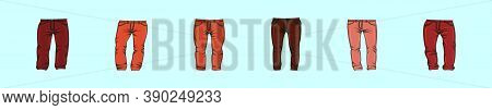 Set Of Jeans Clothing Cartoon Icon Design Template With Various Models. Vector Illustration Isolated