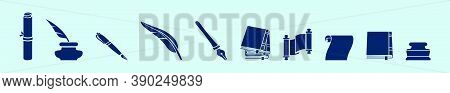 Set Of Ancient Scroll, Feather And Book Cartoon Icon Design Template With Various Models. Vector Ill