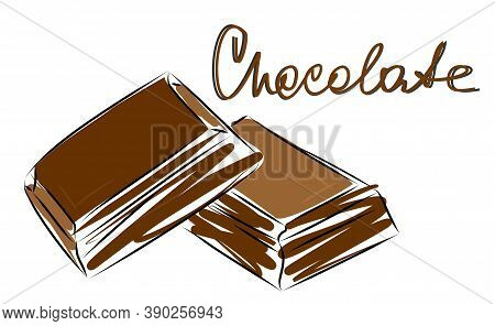 Vector Image Of Two Pieces Of Chocolate. Chocolate Slices Lie On Each Other. Quick Sketch Of Sweets.