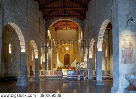 Barga, Italy - June 6, 2018:  The Nave Of The Cathedral Of Saint Christopher (collegiata Di San Cris