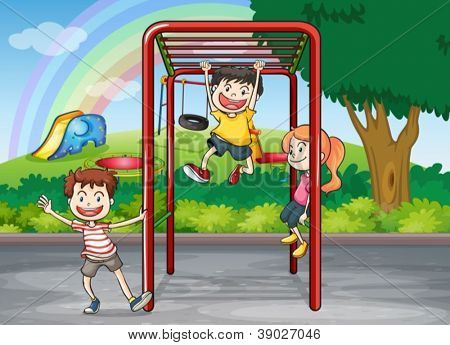 illustrazione di bambini gioco in una splendida natura