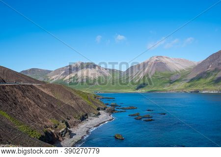 Njardvik Bay In East Iceland On A Sunny Summer Day