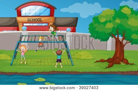 illustrazione di bambini gioco in una splendida natura