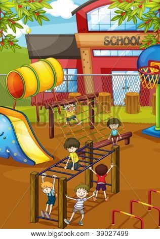 illustrazione di bambini gioco in una splendida natura