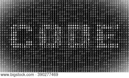 Code - Lettering In White As Part Of A Binary Code Screen Consisting Of Gray Digits On A Black Backg