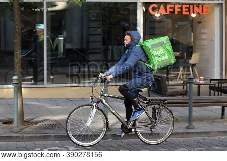 Vilnius, Lithuania - October 07: Bolt Delivery Man On October 07, 2020 In Vilnius, Lithuania. Bolt O