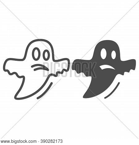 Ghost Line And Solid Icon, Halloween Concept, Halloween Specter Sign On White Background, Flying Gho