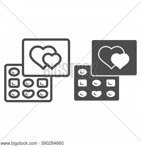 Chocolates In A Box Line And Solid Icon, Chocolate Festival Concept, Chocolates In Heart Shaped Box 