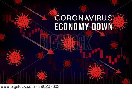 Vector Concept Illustration Of Impact Of Coronavirus On The Stock Exchange And Global Economy. Covid