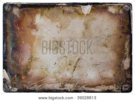 Grunge Metall-Teller, isolated on white Background.