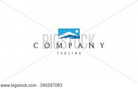 Vector Blue Logo On Which An Abstract Image Of The Peaks Of The Mountains.