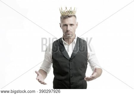 Handsome King. Glory Seeking Man. Man Representing Power And Triumph. Business King. Businessman Wea