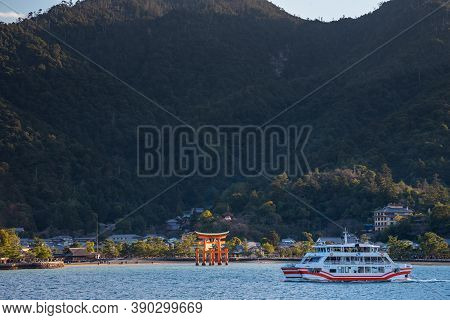 Hiroshima Prefecture, Japan - Jan 02 2019 : Miyajima Ferry, Route Between Miyajimaguchi, Hatsukaichi