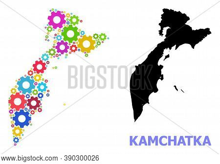 Vector Mosaic Map Of Kamchatka Peninsula Created For Mechanics. Mosaic Map Of Kamchatka Peninsula Is