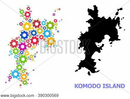 Vector Mosaic Map Of Komodo Island Organized For Engineering. Mosaic Map Of Komodo Island Is Organiz
