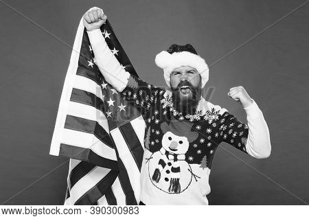 Greetings To All My Compatriots. National Spirit. Christmas Holiday. Guy Celebrate Christmas. Cheerf