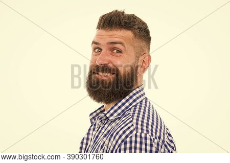 He Know Better. Hipster Client Visiting Barber Shop. Male Beauty Portrait. Well-groomed Bearded Man.