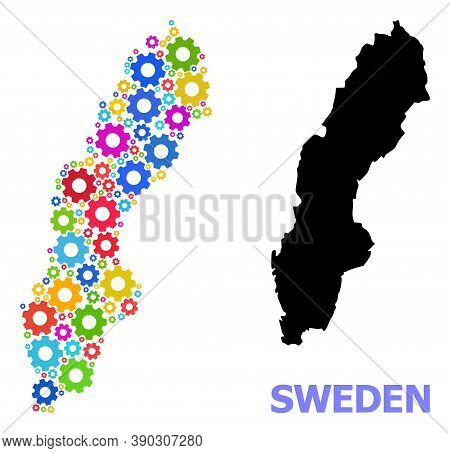 Vector Mosaic Map Of Sweden Constructed For Engineering. Mosaic Map Of Sweden Is Done From Random Mu