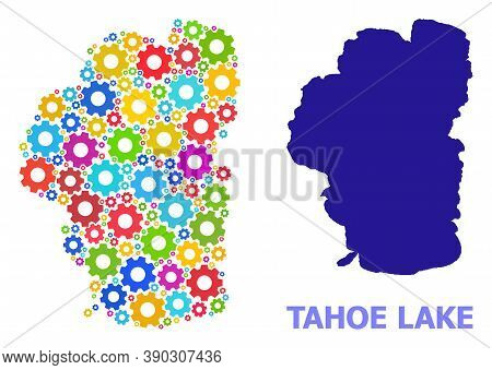 Vector Collage Map Of Tahoe Lake Done For Engineering. Mosaic Map Of Tahoe Lake Is Shaped Of Random 