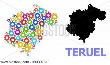 Vector Composition Map Of Teruel Province Organized For Engineering. Mosaic Map Of Teruel Province I