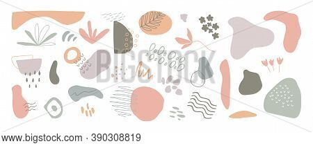 Organic Shapes Long Banner. Minimal Stylish Cover Template. Hand Draw Abstract Design Elements In Pa
