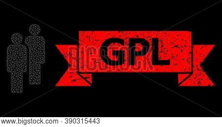 Mesh Network Men On A Black Background, And Gpl Rubber Ribbon Seal Print. Red Stamp Seal Includes Gp