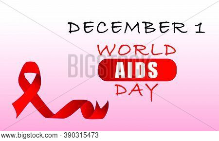 Banner For World Aids Day With Red Ribbon