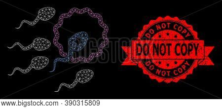 Mesh Network Sperm Insemination On A Black Background, And Do Not Copy Grunge Ribbon Stamp. Red Stam