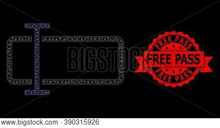 Mesh Net Text Field On A Black Background, And Free Pass Unclean Ribbon Stamp Seal. Red Stamp Seal H