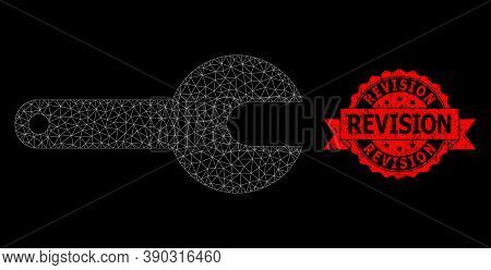 Mesh Network Spanner Tool On A Black Background, And Revision Unclean Ribbon Stamp. Red Stamp Includ
