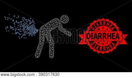 Mesh Network Farting Person On A Black Background, And Diarrhea Textured Ribbon Seal Imitation. Red 