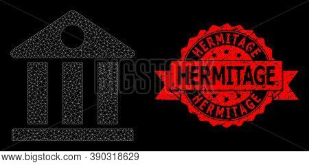 Mesh Net Museum On A Black Background, And Hermitage Dirty Ribbon Stamp Seal. Red Stamp Includes Her
