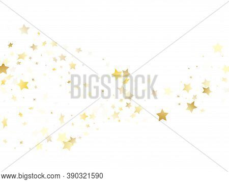 Magic Gold Sparkle Texture Vector Star Background. Bright Gold Falling Magic Stars On White Backgrou